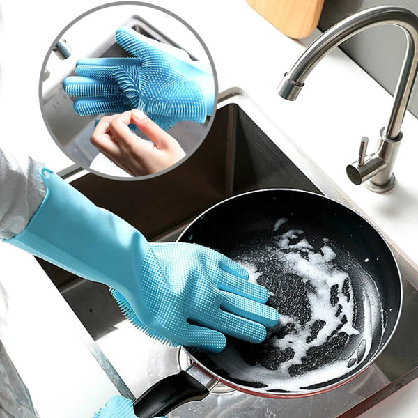 MULTIPURPOSE SILICONE DISH WASHING GLOVES WITH SCRUBBER