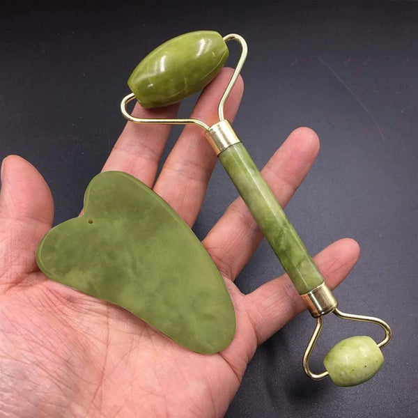 NATURAL STONE JADE ROLLER WITH GUA SHA SET FOR FACIAL MASSAGER